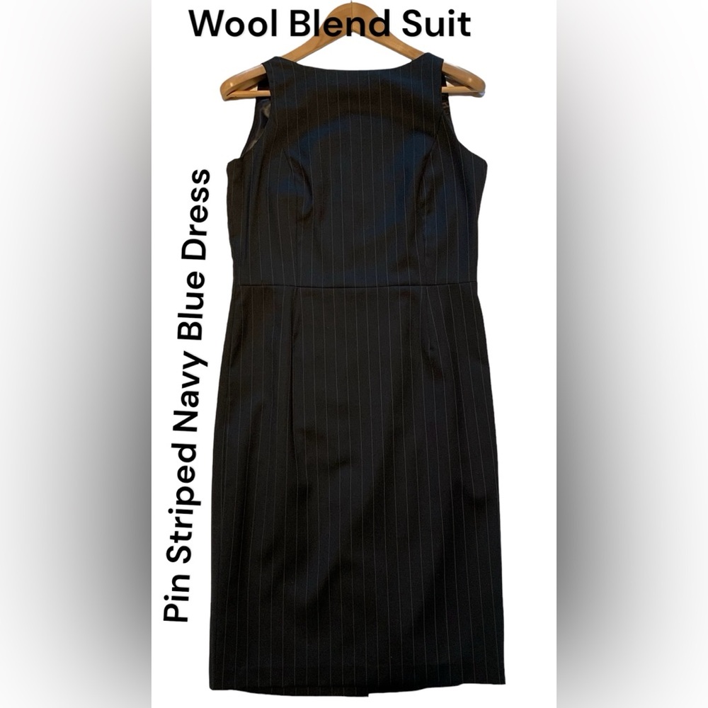 Elegant Navy Blue Pinstriped Dress